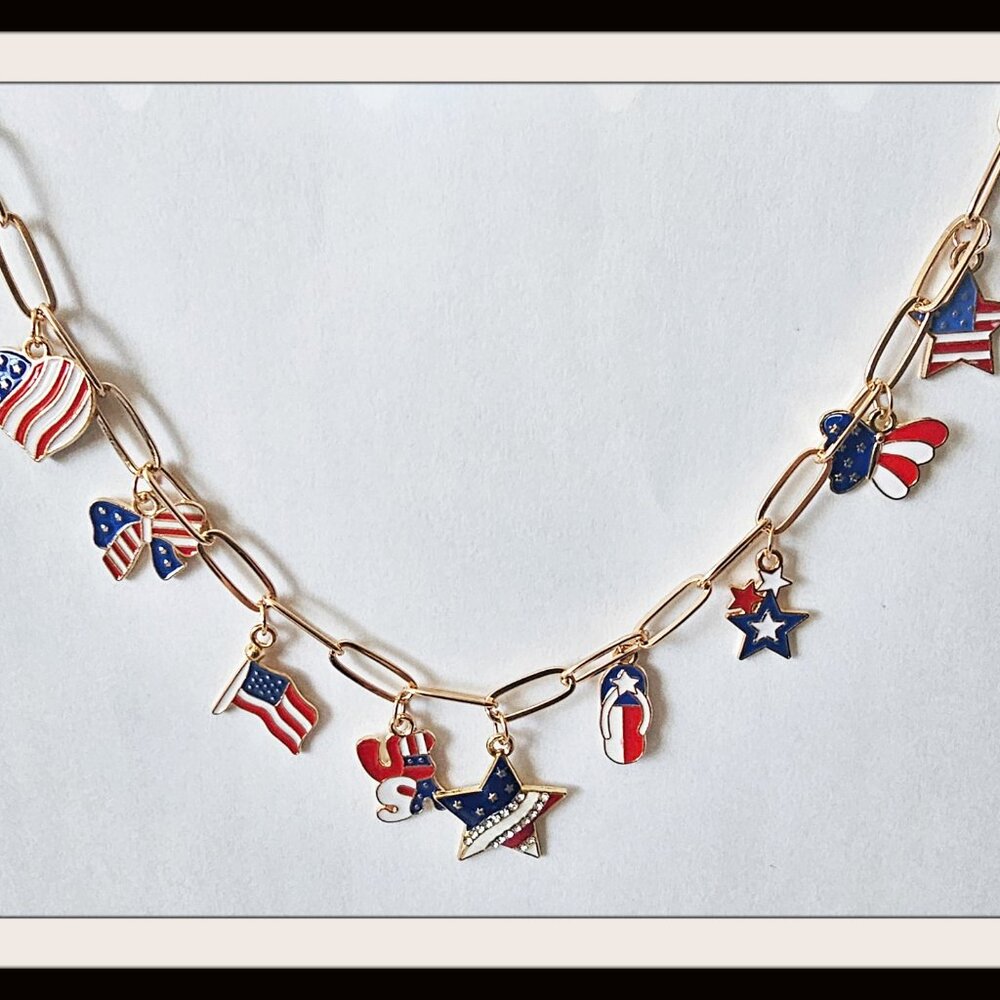 Patriotic Red White & Blue Charm Necklace